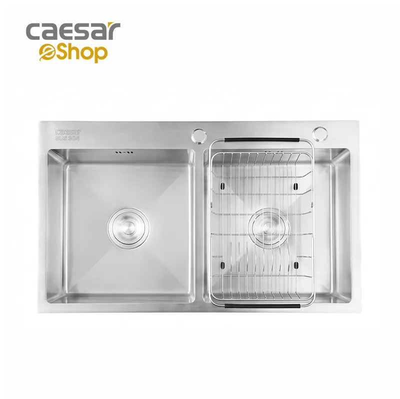 Chậu rửa chén inox 2 hộc mài vát cạnh - KSH02H082SX Caesar — ảnh sản phẩm 1