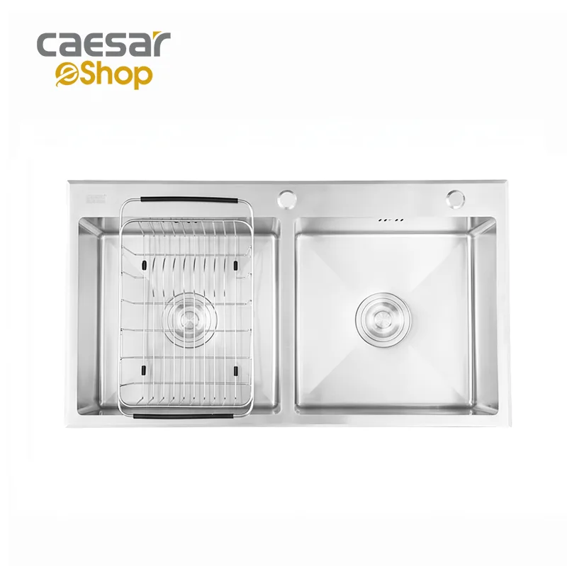 Chậu rửa chén inox 2 hộc mài vát cạnh - KSH02H082SE Caesar — ảnh sản phẩm 1